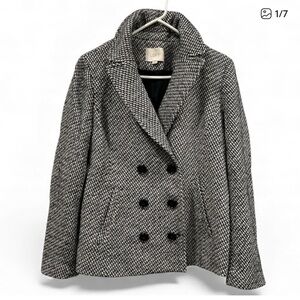 LOFT Women's Elegant Black and White Pea Coat